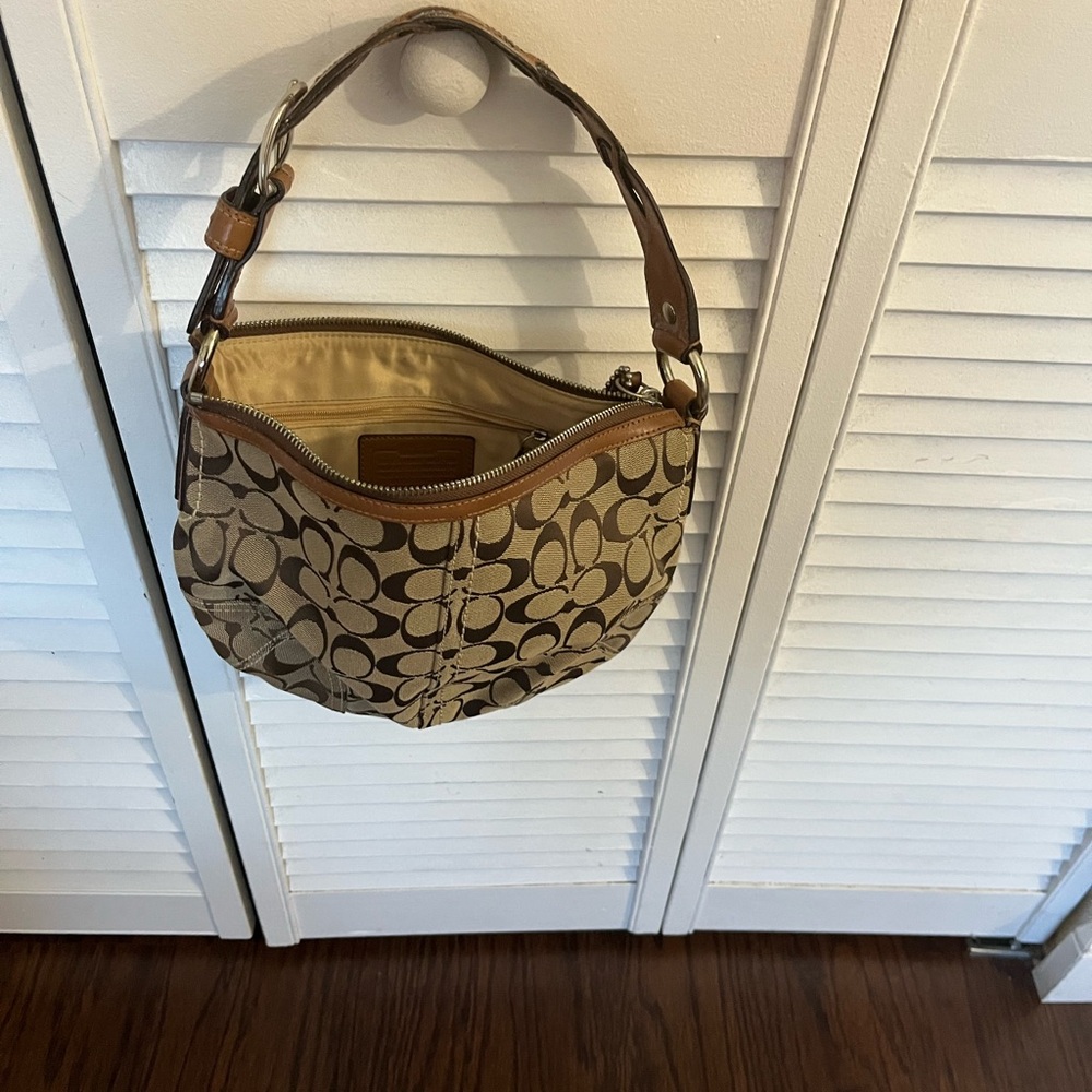 Coach Tan and Brown Signature Shoulder Bag